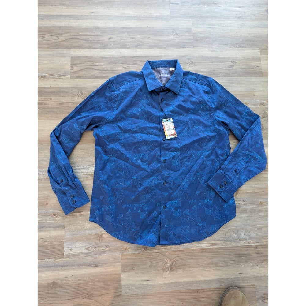 Robert Graham Tourneau Sapphire Classic Fit Mens Button Down Shirt XL Blue